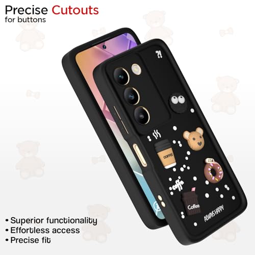 Image of Pikkme Back Cover for Vivo Y200e 5G / Vivo T3 5G | Cute Fun Cartoon 3D Bear Silicone Full Body Protection Bumper Cover (Black) | Cute