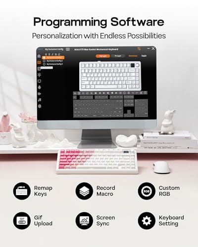 Image of EPOMAKER X Aula F75 MAX Mechanical Gaming Keyboard 75% with TFT Screen and Rotary, Gasket Hot-Swap Gaming Keyboard Wireless for PC /Mac /Linux, QWERTY US Layout (White Pink, Reaper Switch)