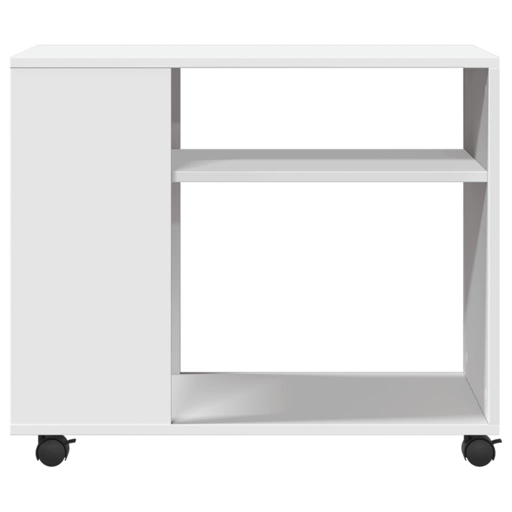 Stolik pomocniczy na kółkach, biały, 70 x 35 x 60 cm, materiał drewnopochodny, nowoczesny stolik nocny z półkami, stolik pomocniczy, praktyczny stolik końcowy, uniwersalny stół do salonu