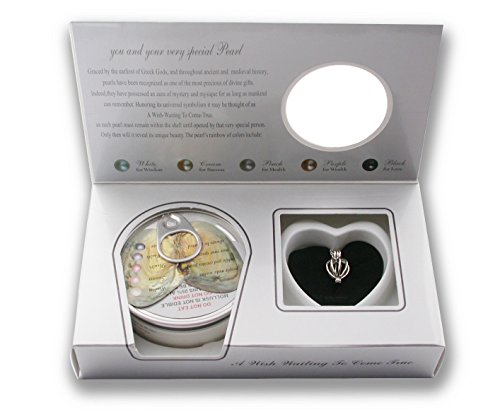 Pearlina Cultured Pearl in Oyster Necklace Set Silver-tone Heart Cage Locket w/Stainless Steel Chain,18"2