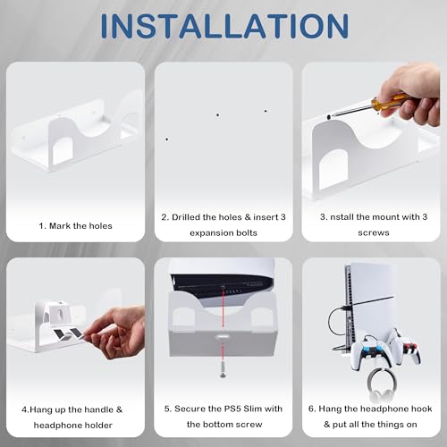 Image of Wabracket All -In -One With 11 Accessories Wall Mount Kit for PS5 Slim＆PS5 Pro Console, Compatiable with PS5 Pro /PS5 Slim Disc &Digital Version.With Charging Cable,Handle Rocker Silicone Cap and SD Card Storage Box