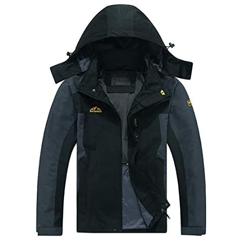 Spmor Men's Outdoor Sports Hooded Windproof Jacket Waterproof Rain Coat Black Large Cover
