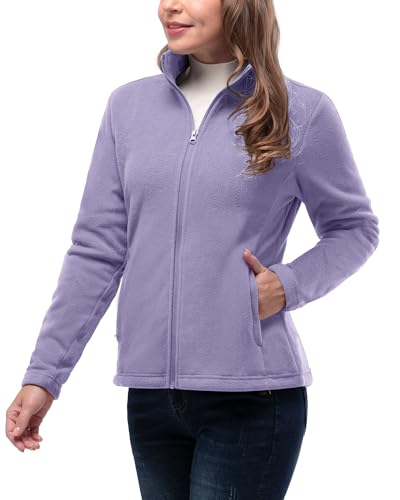33,000ft Womens Fleece Jackets Ladies Lightweight Warm Full Zip Coat Breathable Microfleece Ladies Sweater Casual Long Sleeve, Ideal for Travelling Outdoor Sport Light Purple L