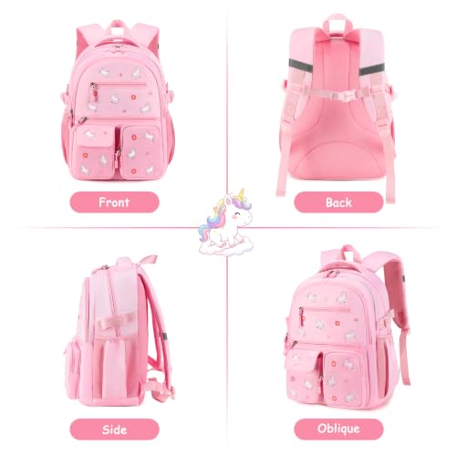 Image of DIGOBAY Backpack for Girls 6-8, 3PCS Embroidery Toddler Girls Backpack with Lunch Bag Pencil Case, 15.7 inch Kids School Bookbag for Preschool Kindergarten Elementary Daycare Backpacks, Pink Unicorn