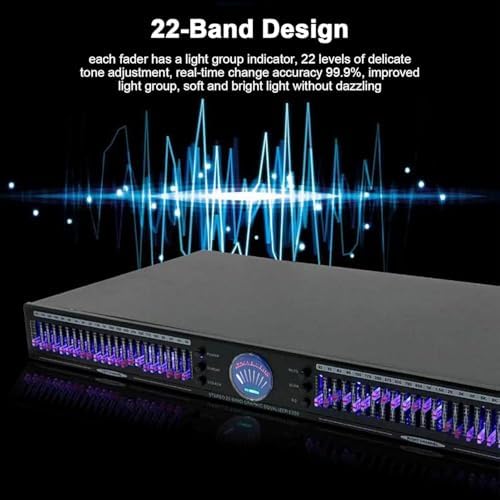 Professional 22-band stereo graphic equalizer, two channels, with 10 preset effects and noise reduction, for HiFi home audio and recording studios