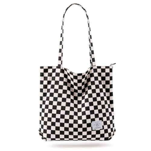 Image of KALIDI Women Corduroy Tote Bag Zipper Casual Tote's Handbag Big Capacity Shoulder Bag with Pockets