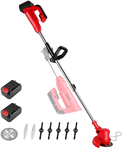 Coupe Bordure sans Fil 21V, SEAAN Coupe-Bordures Electrique, Tube telescopique Pliable, avec 2 * 3.0Ah Batterie Chargeur, Pivotante, Convient au désherbage horticole (Rouge)