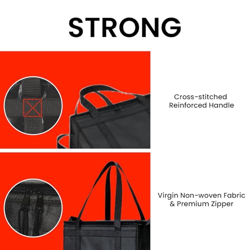 Image of NZ home Insulated Bags for Food Delivery (Large) Grocery Shopping Cooler Bag, Pizza Delivery, Hot & Cold Catering Tote, Reusable, Foldable & Heavy Duty (2 Pack, Black)