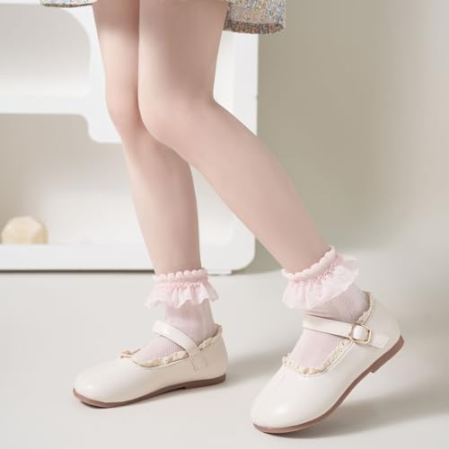 3/5 Pairs Baby Girls Ruffle Socks Toddler Kids Girls Eyelet Frilly Socks for Little Children's Age 1-7T4
