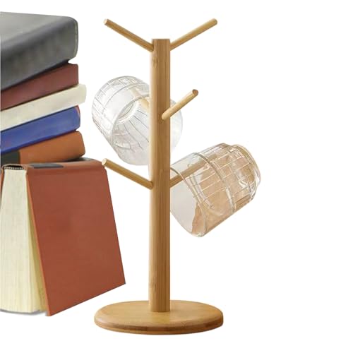 Generico Porta della - Wood 34x14cm | Talbero della di caffè per tazze sospese con 6 ganci, tazze appese - Porta di di legno per cucina, casa, ristorante, caffè | Organizzatore di finitura se