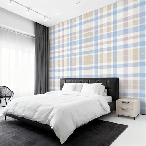 Papier peint carreaux champêtre bleu pour masquer les défauts du mur - 6