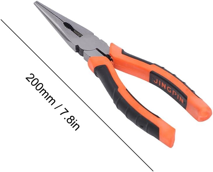 8-in Needle Nose Pliers, Carbon Steel Long Nose Pliers with Non-Slip Grip Handles, Multifunctional Plier Tool for Jewelry Making, Wire Cutters Wrapping, Crafts, Electronic Repair