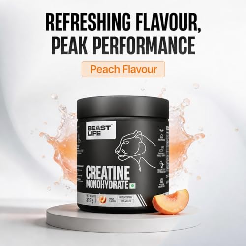 Image of BeastLife Micronised Creatine Monohydrate Powder Peach 319g |86 Servings |NABL Lab Tested | Rapid Absorption for Muscle Strength & Athletic Performance