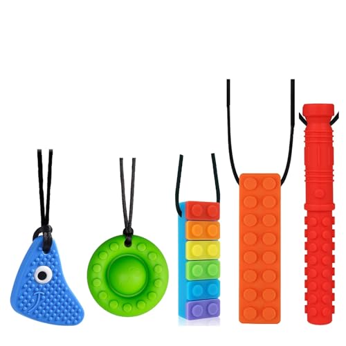 Chew Necklaces for Sensory Kids, 5 Pack Silicone Sensory Chew Toy...