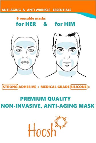 Hoosh Face Silicone Pads for Wrinkles (6 Pcs, Reusable), Overnight Hydrating Anti Aging Patches, Botox Tape for Neck, Forehead, Eyes & Smile Lines Treatment, Face & Under Eye Smoothing Mask For Women