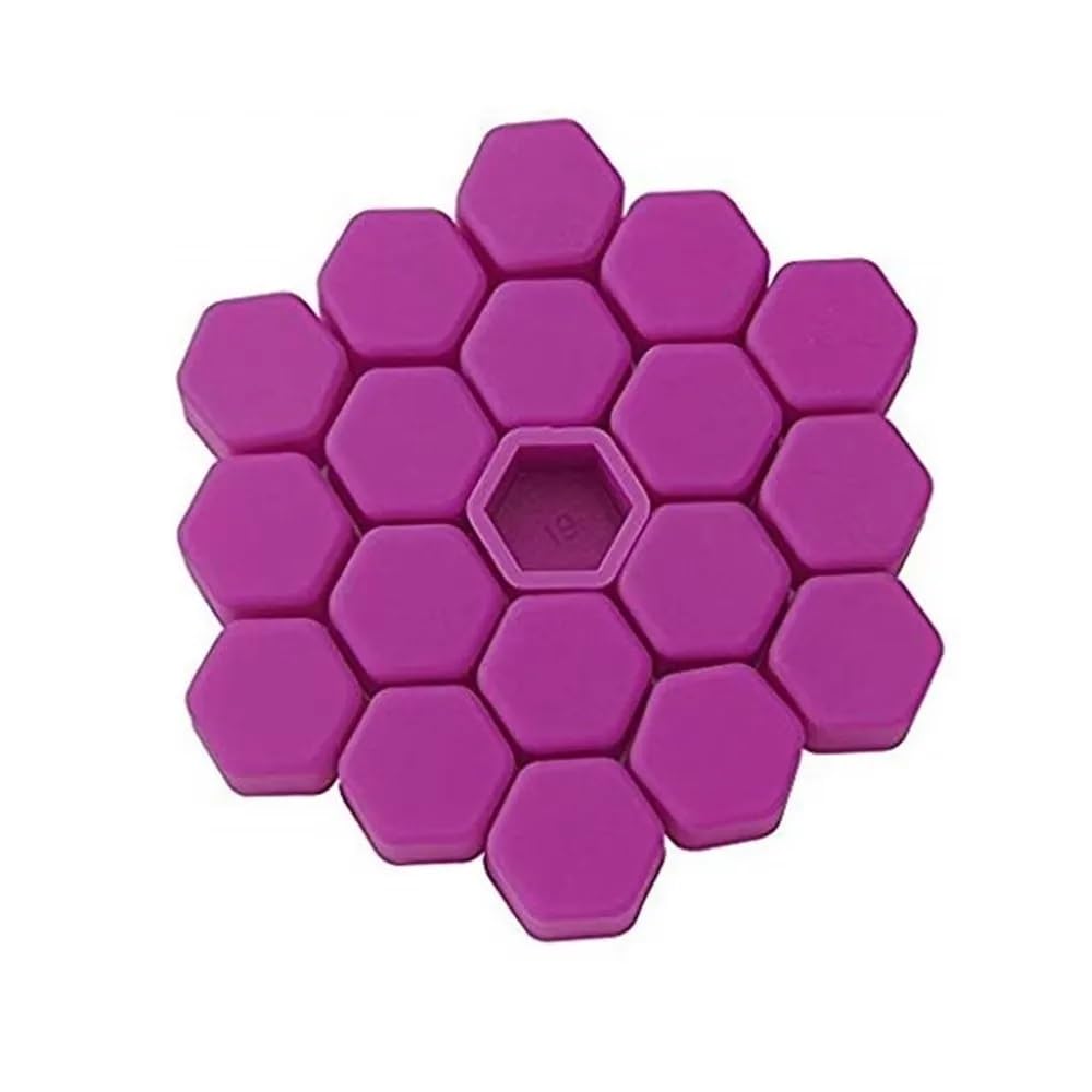 LOCKLGFMCZ 20Pcs 17 19 21mm Silicone Car Tyre Wheel Hub Covers Protection Caps Nuts Screw Protector Dust Proof Bolt Cover(PURPLE,17mm)