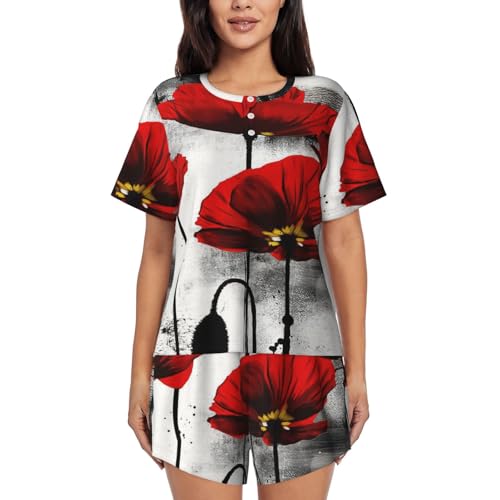 Pyjama doux 2 pièces pour femme avec poches et manches courtes