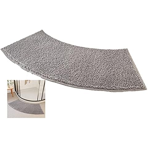 MOTT 50 Bathroom Curved Bath Mat,Shaggy Sector Corner Shower Mat,Thick Soft Microfiber Shower Rugs for Hotel Shower Room,Water Absorbent,Non Slip, Grey Cover