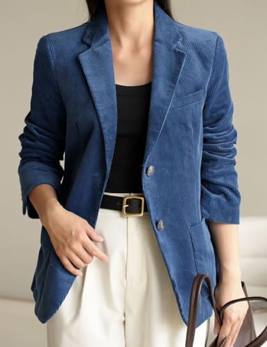 Womens Slim Fit Corduroy Stripes Blazer Jacket Single Breasted Long Sleeve Work Office Coat with Pockets3