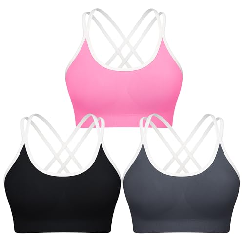 Image of WOYYHO Cross Back Sports Bra for Women Padded Medium Support Workout Bra