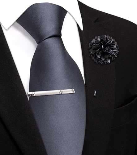 Image of Hi-Tie Pretied Boys Ties Solid Color Kids Adjustable Necktie Lapel Pin Clip Set Age 8-12 Wedding School Graduation