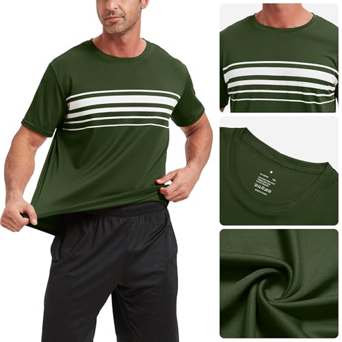 Athletic Shirts Men Sport Moisture Wicking Tops Gym Running Stripes Activewear Workout Casual T Shirts4