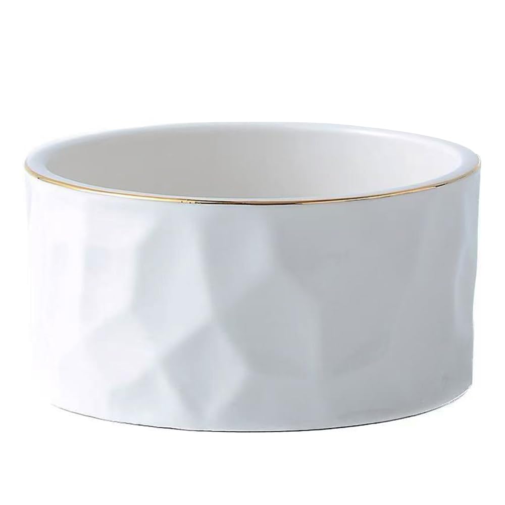 YOSCO Paper Clip Holder Ceramic Round Paper Clips Dispenser for Desk Cute,Gold Line Office Binder Clips Dispenser Organizer (White)
