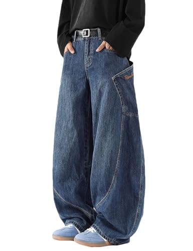 Nutriangee Men's Baggy Barrel Wide Leg Jeans for Men Women Loose Fit Streetwear Y2k Hip Hop Denim Pants, Blue 166, 36