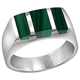 Sterling Silver Malachite Ring for Men Rectangular Striped Solid Back Handmade, Size 11