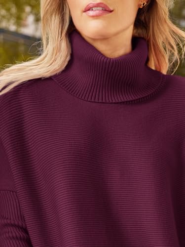 Image of LILLUSORY Women's Turtleneck Oversized Sweaters Long Batwing Sleeve Spilt Hem Tunic Pullover Knit Tops