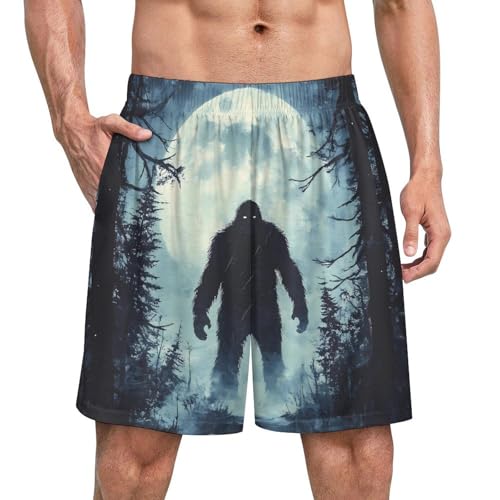 Sasquatch Bigfoot in Moon Men's Pajama Pants Casual Soft Pj with Pockets Comfy Lounge Sleep Bottoms Sleepwear