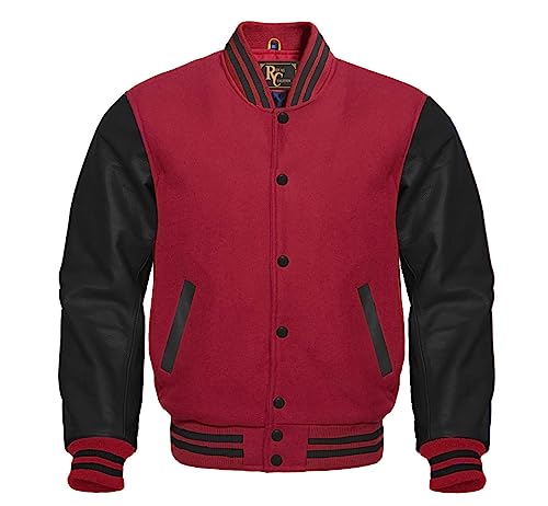 Varsity Letterman Wool & Black Genuine Leather Sleeves Bomber Style Baseball Jacket