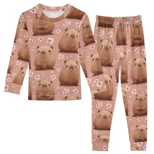 Pajama Sets Long Sleeve Cute Hamster Floral Background Soft Comfy Sleepwear 2 Piece PJS 3-8T - Main Image