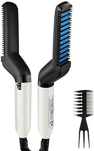 Beard Straightener for Men-Electric Hot Beard Straightener Brush Multifunctional Beard Hair Straightening Comb with 30S Fast Heating and Anti-Scald Feature Great for Home Travel (Blue)