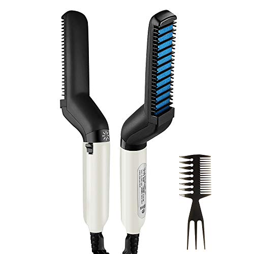 Beard Straightener For Men-Electric Hot Beard Straightener Brush Multifunctional Beard Hair Straightening Comb With 30S Fast Heating And Anti-Scald Feature Great For Home Travel (Blue) #TOP11