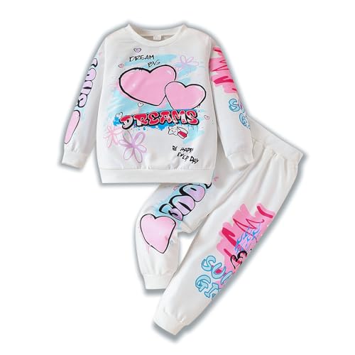 Image of Kids Toddler Girl Clothes Heart Letter Print Long-sleeved round collar top+Letter Print Pants Outfits Set