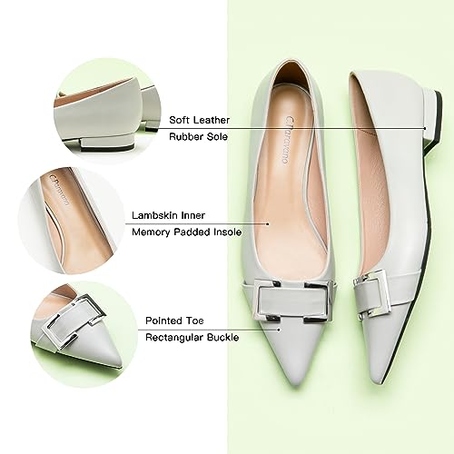 C.Paravano Women's Pointed Toe Flats | Soft Leather Ballet Shoes with Square Buckle | Comfortable Slip On Work Shoes | Dressy Flats for Office, Travel & Daily Wear(Size 9.5,Grey)4