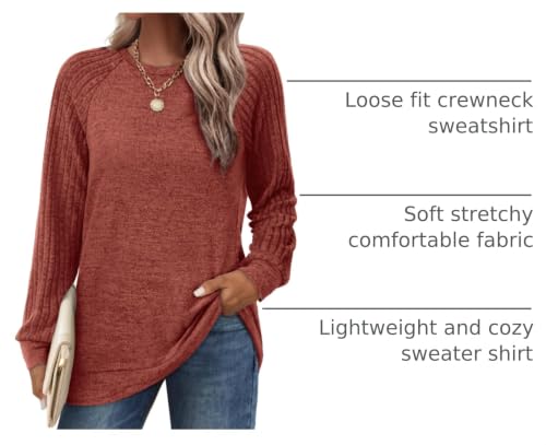 Image of Saloogoe Tunic Sweatshirts for Women Crewneck Lightweight Sweaters Raglan Long Sleeve Shirts Fall Fashion Tops 2026