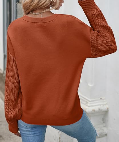 ZESICA Women's 2025 Fall Long Sleeve Crew Neck Solid Color Cable Knit Chunky Casual Oversized Pullover Sweater Tops3