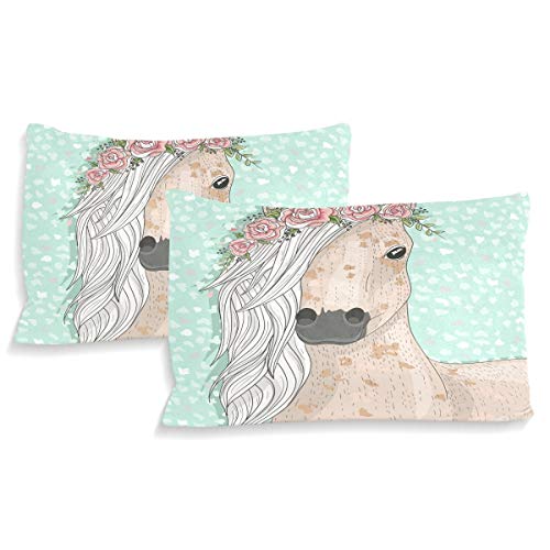 Flower Horse Bedding Set Blue Horse Floral Bed Sets Duvet Cover Cartoon Cute Duvet Cover Pillow Cover Set 3 Pieces For Girls Women #TOP3