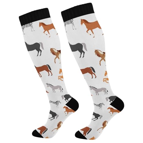 Dussdil Horse Pony Zebra Donkey Compression Socks for Women and Men Circulation Long Socks for Athletic Running Cycling Nurse Stockings Socks