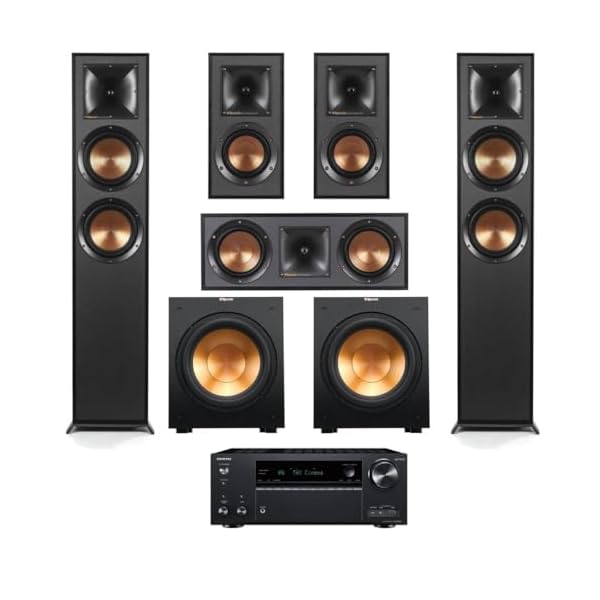 Klipsch Reference Series 5.2 Home Theater Pack with 2X R-625FA Floorstanding Speakers, R-52C Center Channel Speaker, 2X R-41M Bookshelf Speakers (Speaker System + 2X Subwoofer + Receiver)
