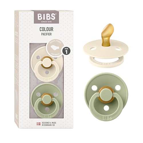 BIBS Colour Schnuller 2er-Pack, BPA-frei Schnuller, Kiefergerechte Form. Naturkautschuk/Latex, Hergestellt in Dänemark. 0-6 Monate (2er Pack), Ivory/Sage