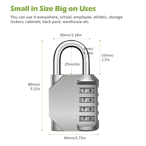 Keekit Combination Lock, 4 Digit Combination Padlock, Resettable Combo Lock, Waterproof Gate Lock For Locker, Gym, Cases, Toolbox, School, Employee, Fence - 2 Pack, Silver & Black #TOP3