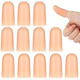Larrel 12 Stück Silikon Fingerschutz, 4,5 x 2,5 cm Hautfarbene Daumenschutz Verschleißfester Fingerkuppenschutz aus Silikon für Rissige Finger, Fingerarthritis, Handekzeme, Schnellender Finger, Blasen