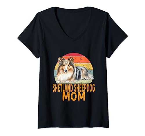 Shetland Sheepdog Dog Mom, retro, divertida, mis perros son mi cardio Camiseta Cuello V