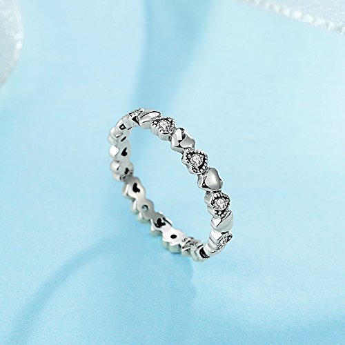 Image of 3mm Vintage Love Hearts Eternity Band Ring in Sterling Silver 925 w /Cubic Zirconia Size 6-8