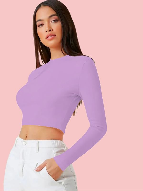 Image of Dream Beauty Fashion Women's Casual Round Neck Long Sleeves Stylish Crop Top - 17 inch Inches (Tee-Tally 02)