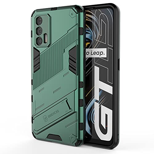 Liner Funda para Realme GT 5G Estuche, Carcasa de Antigolpes [Rugged Armour] Soporte Plegable Oculto Silicona TPU Bumper Anti-Caída Case para Realme GT 5G - Verde