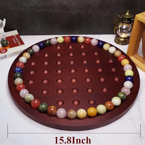 Juego de Mesa Solitario de Mármol HOROW 15.7 Pulgadas Versión Deluxe con Tablero de Madera y 36 Canicas de Piedra Natural miniatura 5